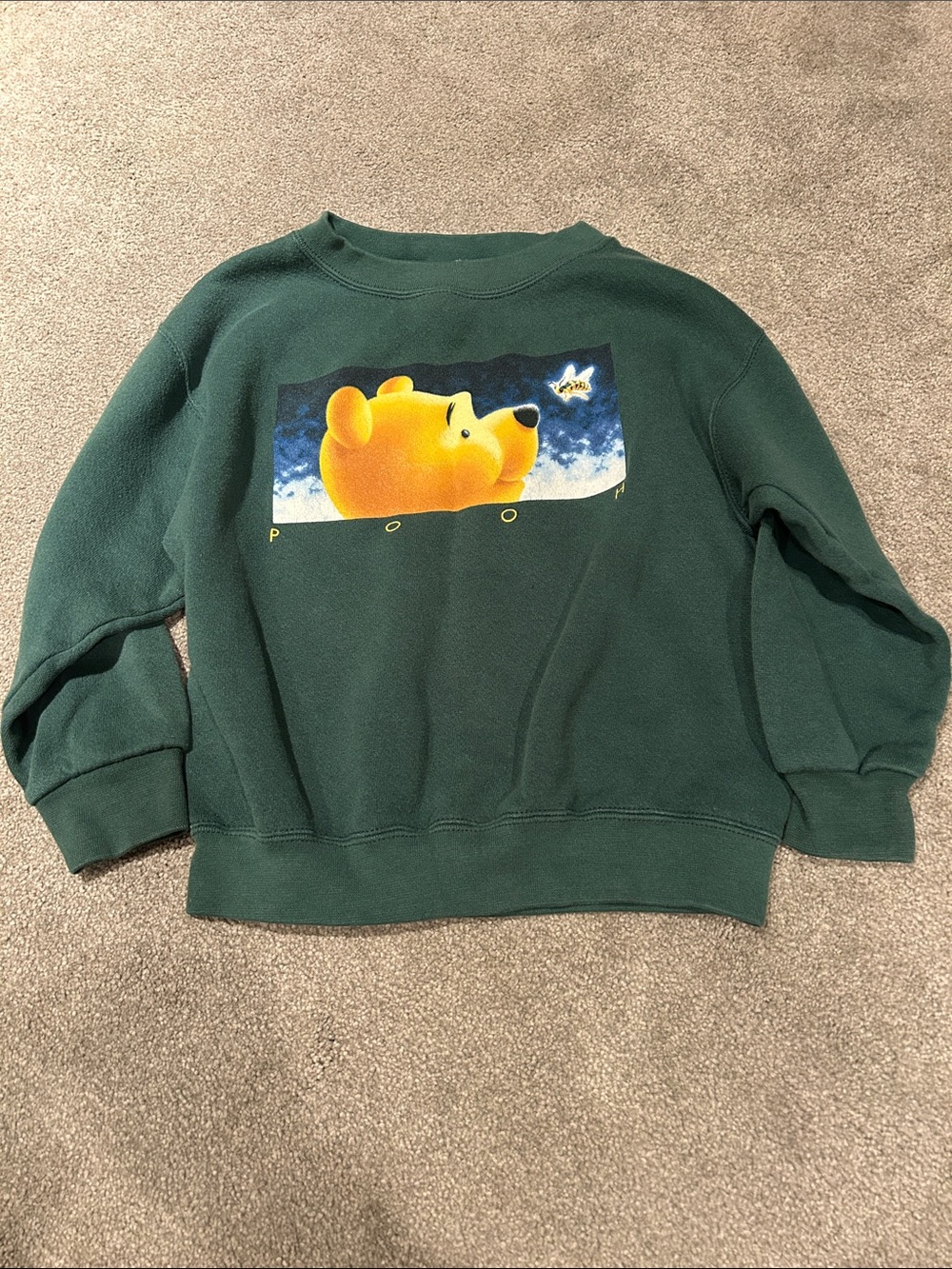 Vintage Disney Green Sweatshirt with Yellow Winnie the Pooh Graphic